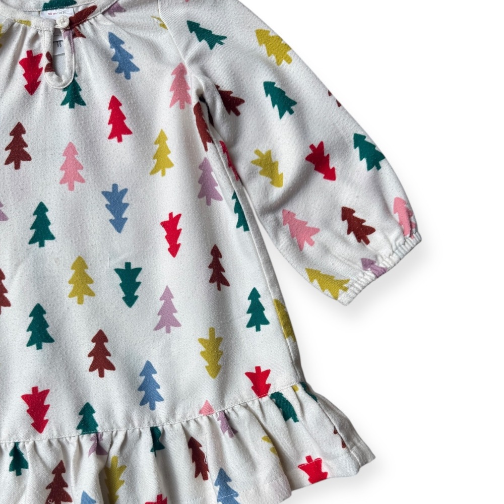 Hanna Andersson Girl's 3T Christmas Tree Print Long Sleeve Ruffle Dress - Picture 8 of 8